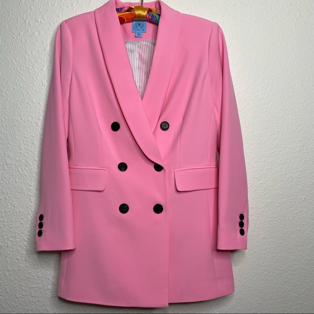 CeCe bubblegum pink twill double-breasted long-sleeved blazer size 8
